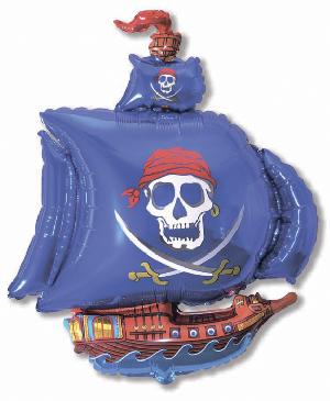 Воздушный шар 41"(103см) фигурный Фольгированный FLEXMETAL синий (Пиратский корабль), шт