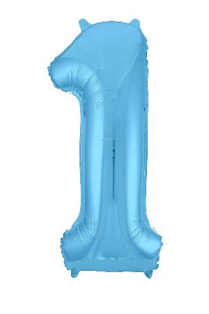 Воздушный шар 40"(100см) цифра Фольгированный AGURA голубой ("1"), шт