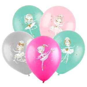 Воздушный шар 12"(30см) круглый пастель с рисунком ВЕСЕЛУХА ассорти (Балерины), шт
